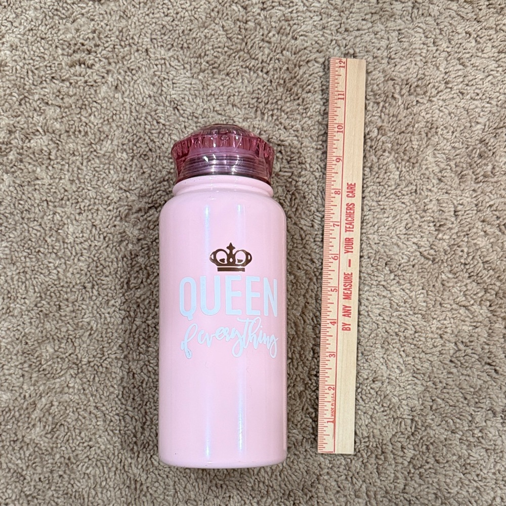 Queen of Everything Pink Water Bottle with Crown Design and Pink Gem Top